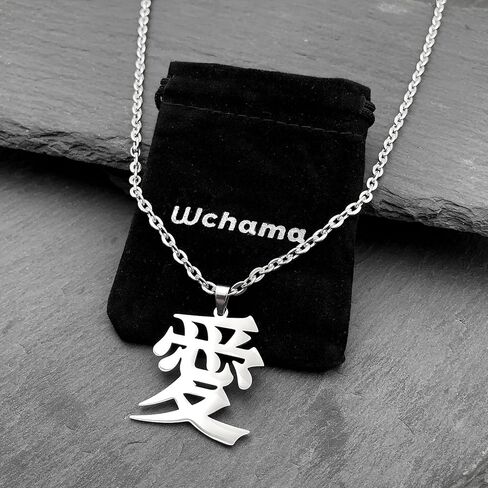قلادة Wchama Love Kanji للرجال والنساء من الفولاذ المقاوم للصدأ الياباني - قلادات سلسلة جارا ذات الطابع الصيني in Kuwait