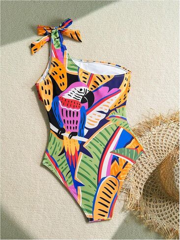 Milumia Women's Tropical Print One Shoulder One Piece Swimsuit Tummy Control Modest Bathing Suits in Saudi Arabia