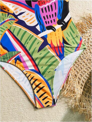 Milumia Women's Tropical Print One Shoulder One Piece Swimsuit Tummy Control Modest Bathing Suits in Saudi Arabia