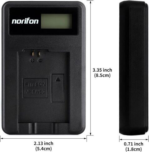 Norifon NP-FW50 LCD USB Charger for Sony Alpha 6000, 5000, 5100, ILCE-6000, ILCE-7, NEX-5T, NEX-6, NEX-5R, NEX-7, NEX-5, NEX-3N, NEX-3, NEX-C3, SLT-A37 Camera and More in Kuwait