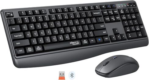 Wireless Keyboard and Mouse Combo, 2.4G/Bluetooth Silent Full-Size Cordless Keyboard Mouse Combo, 3800 DPI Optical Mouse, Wrist Rest, Portable Keyboard Mouse Set for Mac, Windows, PC in Kuwait