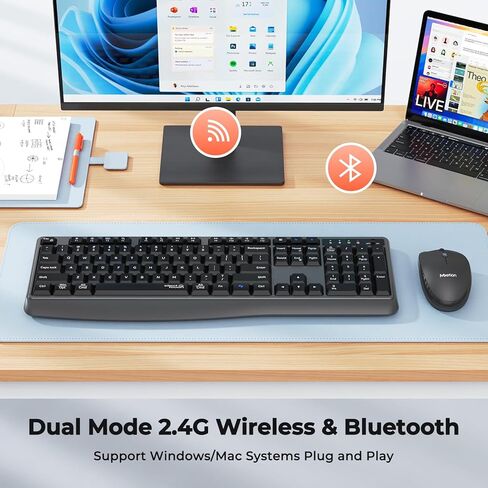 Wireless Keyboard and Mouse Combo, 2.4G/Bluetooth Silent Full-Size Cordless Keyboard Mouse Combo, 3800 DPI Optical Mouse, Wrist Rest, Portable Keyboard Mouse Set for Mac, Windows, PC in Kuwait