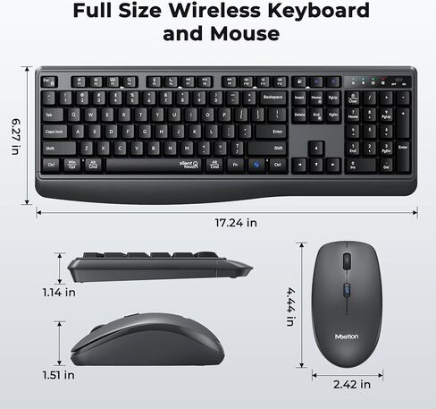 Wireless Keyboard and Mouse Combo, 2.4G/Bluetooth Silent Full-Size Cordless Keyboard Mouse Combo, 3800 DPI Optical Mouse, Wrist Rest, Portable Keyboard Mouse Set for Mac, Windows, PC in Kuwait