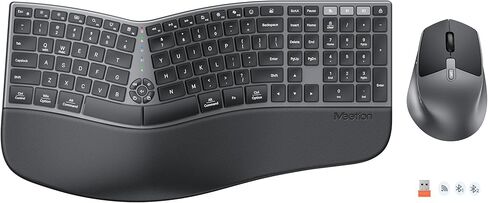 MEETION Wireless Ergonomic Keyboard and Mouse, Split Curved Bluetooth & 2.4G Keyboard Mouse Set, Cushioned Palm Rest, Full-Size, 4-Level DPI Adjustable Mouse, Compatible for Windows/Mac/PC/Laptop in Kuwait