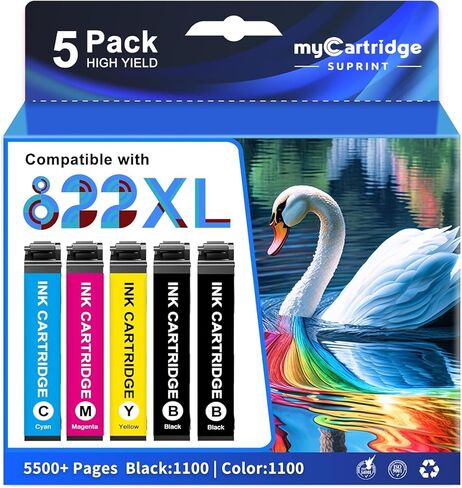 استبدال خرطوشة الحبر المعاد تصنيعها لحزمة كومبو خراطيش الحبر Epson 822XL 822 XL أحدث شريحة، متوافقة مع Workforce Pro WF-3820 WF-4820 WF-4830 WF-4833 WF-3823 طابعة عالية الإنتاجية 5 عبوات in Kuwait