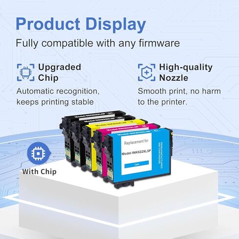 استبدال خرطوشة الحبر المعاد تصنيعها لحزمة كومبو خراطيش الحبر Epson 822XL 822 XL أحدث شريحة، متوافقة مع Workforce Pro WF-3820 WF-4820 WF-4830 WF-4833 WF-3823 طابعة عالية الإنتاجية 5 عبوات in Kuwait