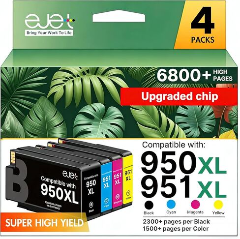 ejet 950XL and 951XL Ink Cartridges Combo Pack Replacement for HP 950XL 951XL Ink Cartridges for HP Printers OfficeJet Pro 8600 8610 8615 8620 8625 8100 276DW 251DW, Black Cyan Magenta Yellow 4 Pack in Kuwait