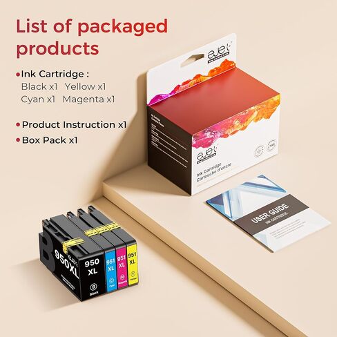 ejet 950XL and 951XL Ink Cartridges Combo Pack Replacement for HP 950XL 951XL Ink Cartridges for HP Printers OfficeJet Pro 8600 8610 8615 8620 8625 8100 276DW 251DW, Black Cyan Magenta Yellow 4 Pack in Kuwait