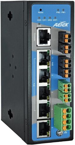 Industrial 4-Port Gigabit PoE+ Managed Switch for Mobile Surveillance Units (MSU) with 12-48VDC Input, 2 x 12VDC & 2 x 24VDC Outputs, 120W PoE Budget, 6KV Surge Protection, DIN-Rail Mount in Kuwait