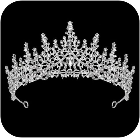 sweetv كريستال تاج الزفاف للنساء، تاج الملكة الملكية، حجر الراين الأميرة تيارا اكسسوارات الشعر لquinceanera مهرجان حفلة موسيقية عيد ميلاد، أودري، الفضة in Saudi Arabia