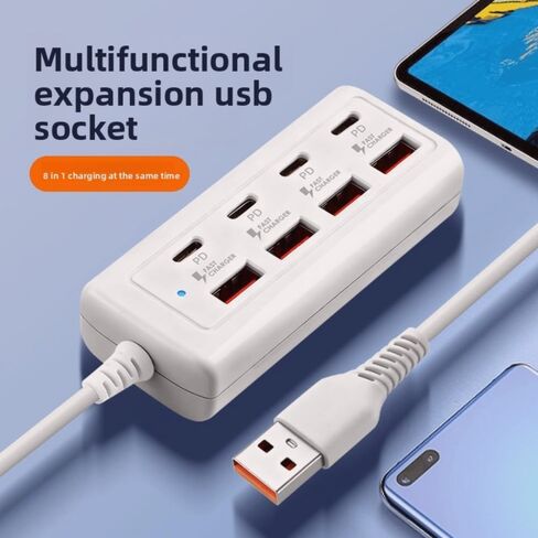 USB Hub with 4 USB-C PD Ports and 4 Fast Charging USB-A Ports, White, Multi-Device Charging Station (White) in Kuwait