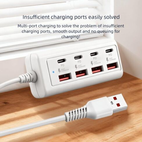 USB Hub with 4 USB-C PD Ports and 4 Fast Charging USB-A Ports, White, Multi-Device Charging Station (White) in Kuwait
