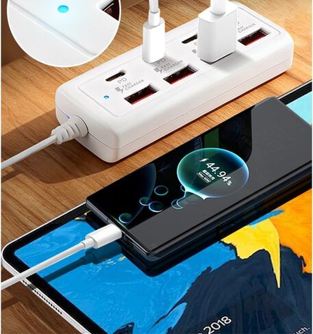 USB Hub with 4 USB-C PD Ports and 4 Fast Charging USB-A Ports, White, Multi-Device Charging Station (White) in Kuwait