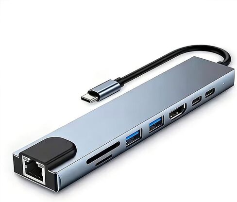 USB-C Hub, 8-in-1 Multiport Adapter with HDTV, USB 3.0, RJ45 Ethernet, SD Card Reader, and USB-C Charging Port in Kuwait