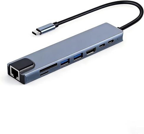 USB-C Hub, 8-in-1 Multiport Adapter with HDTV, USB 3.0, RJ45 Ethernet, SD Card Reader, and USB-C Charging Port in Kuwait