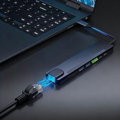 USB-C Hub, 8-in-1 Multiport Adapter with HDTV, USB 3.0, RJ45 Ethernet, SD Card Reader, and USB-C Charging Port in Kuwait