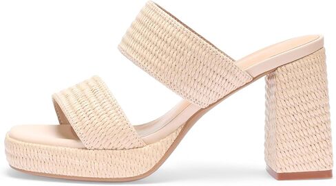 Monrovia Womens Raffia Heeled Sandals Slip On Open Toe Chunky Platform Heel Woven Double Strap Summer Shoes in Saudi Arabia