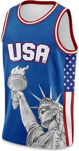 الرجال الرابع من يوليو من يوليو USA Flag Basketball Jerseys for Independence Day Red White Blue Derts American National Jersey in Saudi Arabia