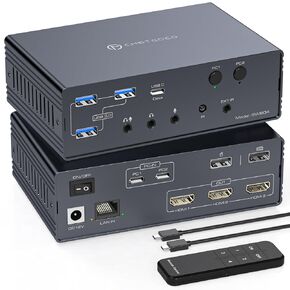 محطة إرساء محول Thunderbolt 4 KVM لـ 3 شاشات، 2 أجهزة كمبيوتر محمولة/أجهزة Macbook، شاشة HDMI ثلاثية ممتدة 4K60 هرتز مع Displaylink USB3.0/USB C، M1/M2/M3/M4 Mac/Windows/Chrome وما إلى ذلك مع الصوت والإيثرنت in Kuwait