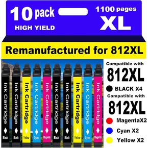 استبدال خراطيش الحبر المعاد تصنيعها لخراطيش الحبر Epson 812XL Combo Pack 812 XL لطابعة Workforce Pro WF-7840 WF-7820 WF-7310 EC-C7000 10 عبوات in Kuwait
