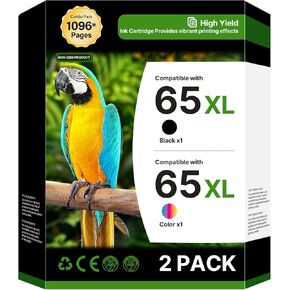 65XL لخراطيش الحبر HP65 (عبوة من قطعتين) بديلة عالية الإنتاجية لخراطيش الحبر HP Ink 65 65XL تعمل لطابعة HP DeskJet 3755 3772 3752 3700 2655 2622 2600 Envy 5000 5055 5052 T0A36AN in Kuwait
