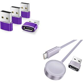 Elebase for Apple Watch SE 3 Adapter,USB to USB C Adaptor 4 Pack and Magnetic Charger Cable for Apple Watch Ultra 3 with USB A Adapter 2 in 1 in Kuwait