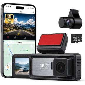 Pentro 4K Dual Dash Cam أمامية وخلفية - كاميرا سيارة UHD 2160P و1080P مع WiFi - بطاقة SD سعة 64 جيجابايت متضمنة - رؤية ليلية، مستشعر G، وضع ركن السيارة وتسجيل حلقة - زاوية واسعة 170 درجة in Kuwait