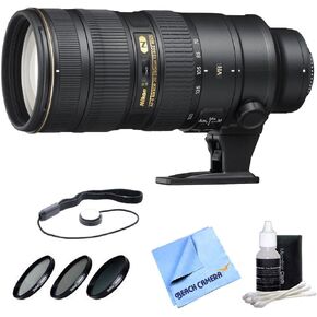 كاميرا الشاطئ Nikon AF-S NIKKOR مقاس 70-200 مم f/2.8G ED VR II مع مجموعة أدوات فلتر فاخرة تتضمن عدسة، طقم فلتر فاخر 77 مم، حافظة غطاء العدسة، مجموعة تنظيف العدسات المكونة من 3 قطع من القماش المصنوع من الألياف الدقيقة in Kuwait