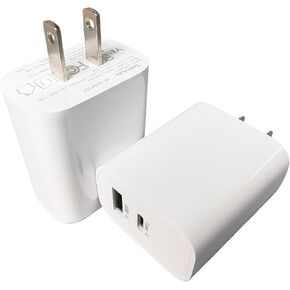 كتلة شاحن USB-C بقدرة 30 وات مع منفذ USB-A إضافي (أبيض، قطعتان)، قابس شحن سريع لمنفذ الحائط، محول طاقة من النوع C للهواتف المحمولة، والأجهزة اللوحية، وسماعات الأذن، وبنوك الطاقة، والأجهزة الذكية القابلة للارتداء، إلخ. in Kuwait