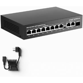 8 Port Gigabit PoE+ Switch, 2 Uplink Ports & 1 SFP Fiber Slot, 120W PoE Power Budget, IEEE 802.3af/at, Unmanaged Network Switch, Fanless Metal, Plug & Play for IP Cameras, Wireless AP in Kuwait
