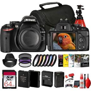 Nikon D5200 DSLR Camera with 18–55mm II Lens + 52mm Filter Kit + Photo Software + 64GB Memory Card + Replacement EN-EL14 Battery + More (18pc Bundle) in Kuwait