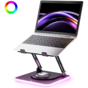 حامل كمبيوتر محمول قابل للتعديل من JOYEKY مع إضاءة RGB، حامل كمبيوتر مريح من الألومنيوم مع قاعدة دوارة 360 درجة، حامل كمبيوتر محمول قابل للطي والمحمول، مناسب لجميع أجهزة الكمبيوتر المحمولة مقاس 10-16 بوصة in Kuwait
