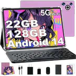 10 Inch Tablet, 22GB RAM+128GB ROM+1TB Expand, Android 14 Tablet with Keyboard and Mouse, 8000mAh Battery, 1280x800 IPS Display, Octa-Core CPU, Support BT5.0, GPS, WiFi - Purple in Kuwait