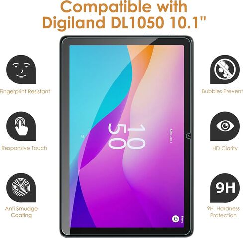 واقي شاشة Hianjoo مكون من قطعتين متوافق مع جهاز لوحي Digiland DL1050 10.1 بوصة، زجاج مقسى [وضوح HD] [9 صلابة] [مضاد للخدش] [سهل التركيب] [9.25 بوصة × 6.06 بوصة، 235 مم × 154 مم] in Kuwait