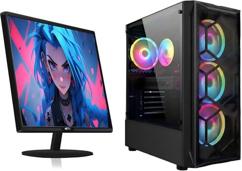 حزمة الكمبيوتر الشخصي للألعاب STGAubron مع شاشة LED FHD مقاس 24 بوصة - Intel Core i7 حتى 3.9 جيجا، وRadeon RX 580 8G، وذاكرة الوصول العشوائي 16 جيجا، و512 جيجا SSD، ومروحة RGB x 4، ونظام التشغيل Windows 11 Home in Kuwait