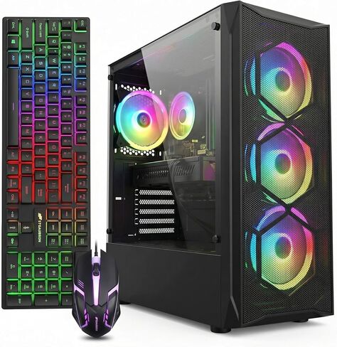 حزمة الكمبيوتر الشخصي للألعاب STGAubron مع شاشة LED FHD مقاس 24 بوصة - Intel Core i7 حتى 3.9 جيجا، وRadeon RX 580 8G، وذاكرة الوصول العشوائي 16 جيجا، و512 جيجا SSD، ومروحة RGB x 4، ونظام التشغيل Windows 11 Home in Kuwait