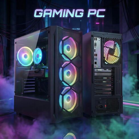 حزمة الكمبيوتر الشخصي للألعاب STGAubron مع شاشة LED FHD مقاس 24 بوصة - Intel Core i7 حتى 3.9 جيجا، وRadeon RX 580 8G، وذاكرة الوصول العشوائي 16 جيجا، و512 جيجا SSD، ومروحة RGB x 4، ونظام التشغيل Windows 11 Home in Kuwait