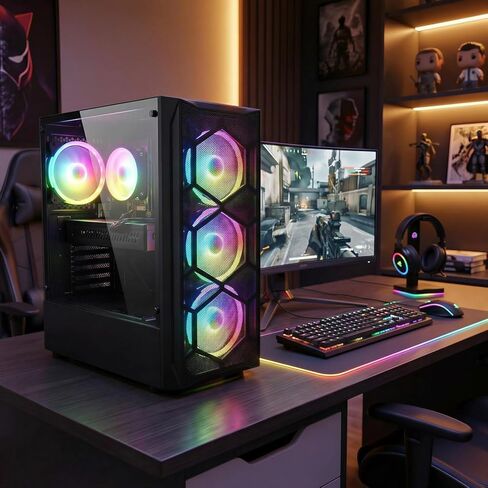 حزمة الكمبيوتر الشخصي للألعاب STGAubron مع شاشة LED FHD مقاس 24 بوصة - Intel Core i7 حتى 3.9 جيجا، وRadeon RX 580 8G، وذاكرة الوصول العشوائي 16 جيجا، و512 جيجا SSD، ومروحة RGB x 4، ونظام التشغيل Windows 11 Home in Kuwait
