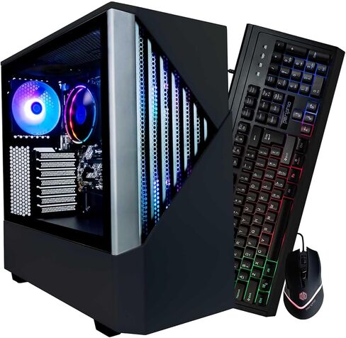 كمبيوتر ألعاب Periphio Reaper، AMD Ryzen 5 5600GT يصل إلى 4.6 جيجا هرتز مع رسومات Radeon Vega 7، ذاكرة وصول عشوائي 16 جيجابايت، 1 تيرابايت NVMe SSD، WiFi، Windows 11 Home، أسود، كمبيوتر ألعاب 1080 بكسل - حزمة ألعاب RGB كاملة، شاشة 24 بوصة in Kuwait
