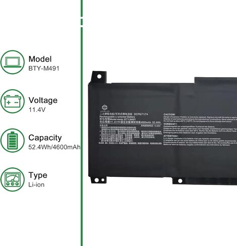 BTY-M491 52.4Wh بطارية كمبيوتر محمول بديلة لسلسلة MSI Prestige 14 A11SB دفتر موصل أبيض 11.4 فولت 4600 مللي أمبير في الساعة in Kuwait