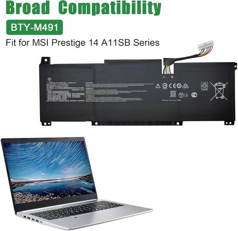 BTY-M491 52.4Wh بطارية كمبيوتر محمول بديلة لسلسلة MSI Prestige 14 A11SB دفتر موصل أبيض 11.4 فولت 4600 مللي أمبير في الساعة in Kuwait