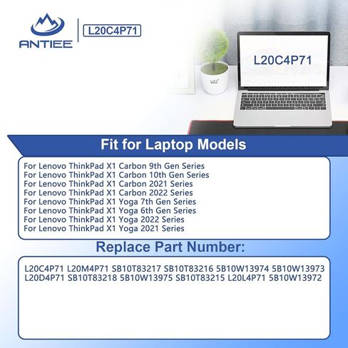 L20C4P71 L20M4P71 L20D4P71 Laptop Battery for Lenovo ThinkPad X1 Carbon 9th 10th Gen X1 Yoga 6th 7th Gen 2021 Series L20L4P71 5B10W13974 SB10T83217 SB10T83216 5B10W13973 5B10W13975 SB10T83218 57Wh in Kuwait