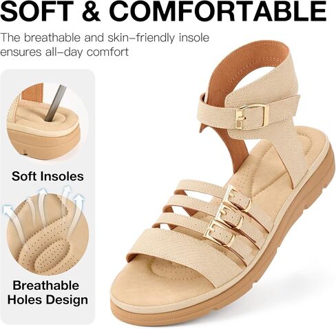 Dressy Womens Sandals Walking: Comfortable Breathable Insole Women Flat Sandal - Casual Adjustable Buckle Summer Outdoor Shoes in Saudi Arabia