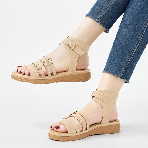 Dressy Womens Sandals Walking: Comfortable Breathable Insole Women Flat Sandal - Casual Adjustable Buckle Summer Outdoor Shoes in Saudi Arabia