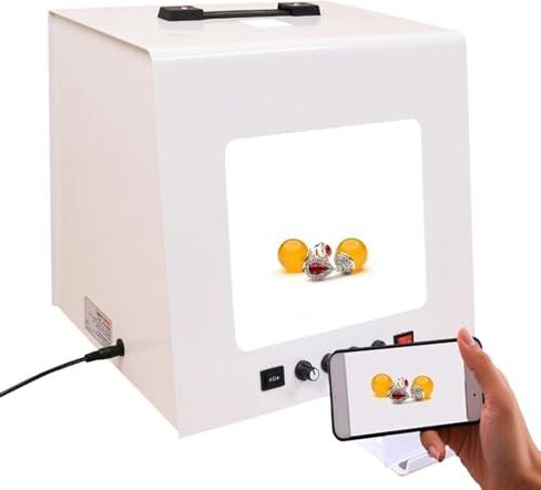 Professional Photo Studio Light Box for Jewelry, 360° Rotating Turntable, Soft Lighting, Flat-Lay/Suspended Shooting, 4 LED Lights, 1kg Capacity, Ideal for Necklaces & Accessories in Kuwait