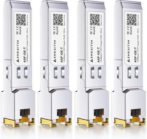 4 Pack 1.25G RJ45 Optical Module 1000Base-T SFP Copper Transceiver 100M with Cat5e/6/6a/7 for Cisco for Fortinet for Ubiquiti for Netgear for Mikrotik for D-Link for Meraki and More Plug and Play in Kuwait