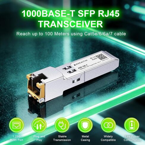 4 Pack 1.25G RJ45 Optical Module 1000Base-T SFP Copper Transceiver 100M with Cat5e/6/6a/7 for Cisco for Fortinet for Ubiquiti for Netgear for Mikrotik for D-Link for Meraki and More Plug and Play in Kuwait