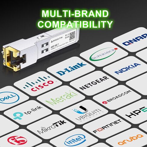 4 Pack 1.25G RJ45 Optical Module 1000Base-T SFP Copper Transceiver 100M with Cat5e/6/6a/7 for Cisco for Fortinet for Ubiquiti for Netgear for Mikrotik for D-Link for Meraki and More Plug and Play in Kuwait