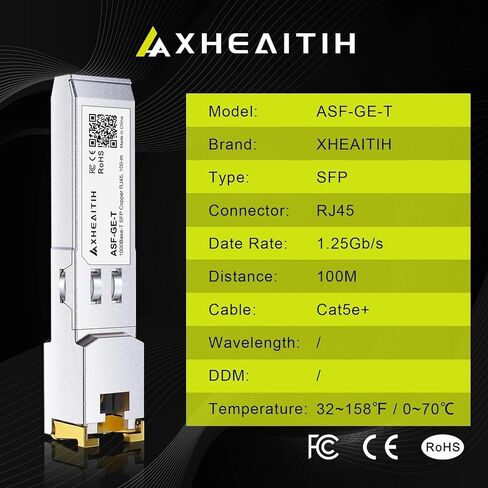 4 Pack 1.25G RJ45 Optical Module 1000Base-T SFP Copper Transceiver 100M with Cat5e/6/6a/7 for Cisco for Fortinet for Ubiquiti for Netgear for Mikrotik for D-Link for Meraki and More Plug and Play in Kuwait