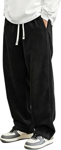 Men's Corduroy Pants Elastic Waist Drawstring Baggy Pants Fashion Loose Casual Long Trousers with Pockets in Saudi Arabia